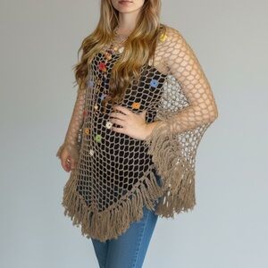 Handmade Crocheted mesh poncho